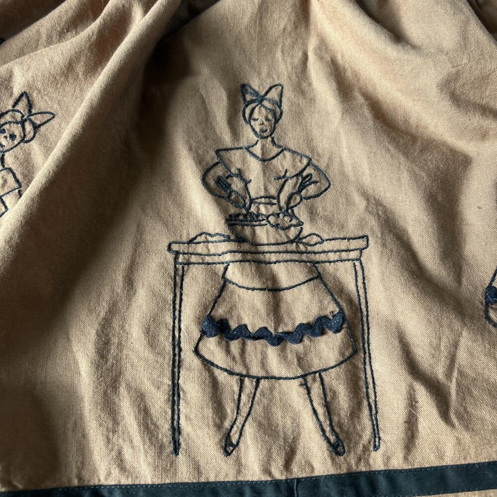 Vtg 50s Look Handmade Embroidered Homemaker Apron Set Cottagecore One Size - Picture 4 of 6